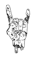 Zombie hand shows rock gesture