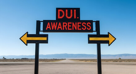 Dui Awareness Directional Sign On A Desert Road In Sunny Weather