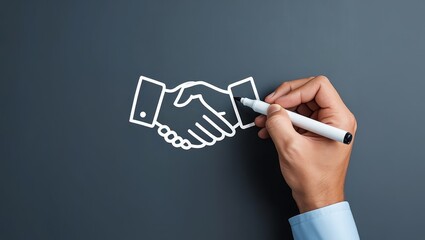 Hand drawing handshake agreement partnership deal collaboration cooperation concept art