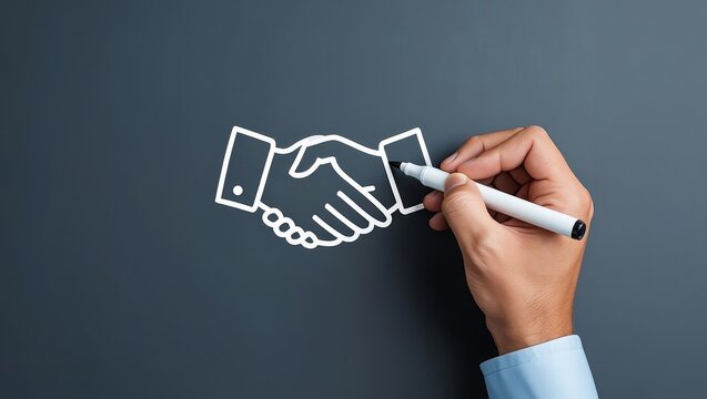 Hand drawing handshake agreement partnership deal collaboration cooperation concept art