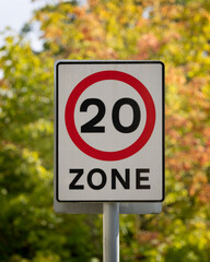 Sign with a red circle and the number 20 on it