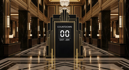 Elegant Countdown Display with Exit Time in an Art Deco Style Lobby