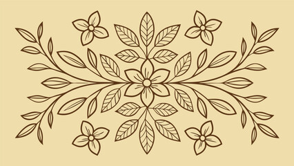 Elegant floral and leaf border in brown outlines on a light beige background