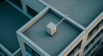 Elevated Electrical Box Installation On An Apartment Building Rooftop