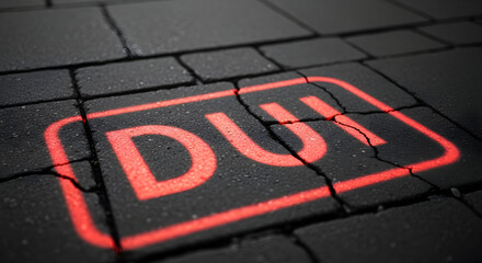 DUI Symbol In Red On Cracked Pavement Represents The Severe Consequences