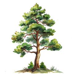 Tall Pine Tree with Twisted Branches and Dense Green Foliage