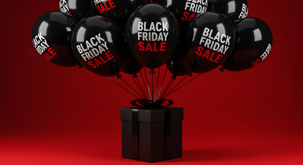 Black friday sale promotion with balloons and gift box