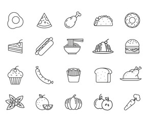 Simple Food Line Icons: Diverse and Produce Collection for Illustrations