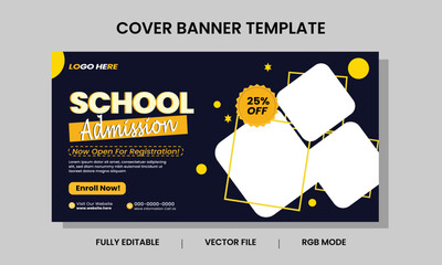 Obraz premium Modern School Admission Cover Banner Template with Rounded Diamond Photo Frames – Editable Vector Design