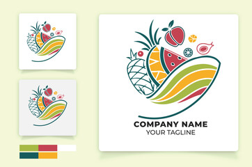 fruit basket logo fresh produce tropical juicy and colorful illustration for healthy eating

