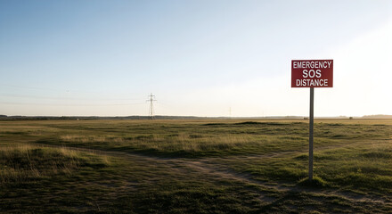 Emergency Sos Distance Sign In Vast Field Under Clear Sky During Sunrise