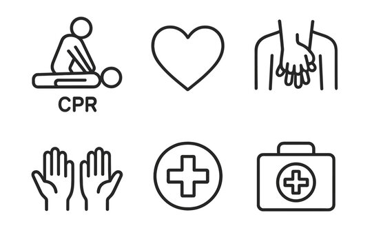 Cpr techniques and first aid symbols for emergency response