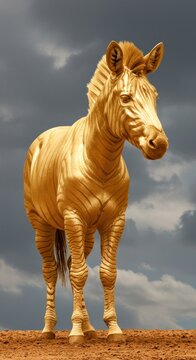 Golden Zebra Against Storm Clouds