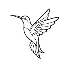 Obraz premium Elegant Black Silhouette of a Hummingbird in Flight, Featuring Outstretched Wings, Streamlined Body, and Long Beak. This Minimalist Vector Illustration Captures the Grace and Agility of the Tiny Bird,
