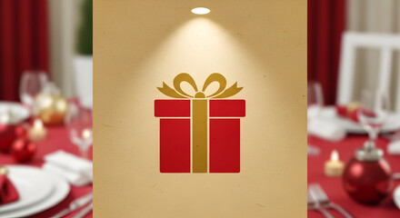 Festive Gift Box Icon on Holiday Table Setting for Special Occasion