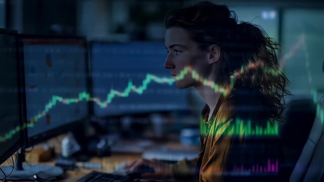 Financial risk analyst in insurance office scrutinizing updated actuarial models on computer screens ensuring accurate assessment of future liabilities and premium adequacy.