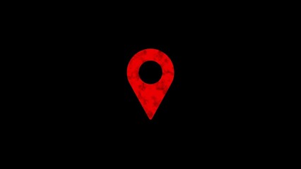 Red textured map pin on black background location marker