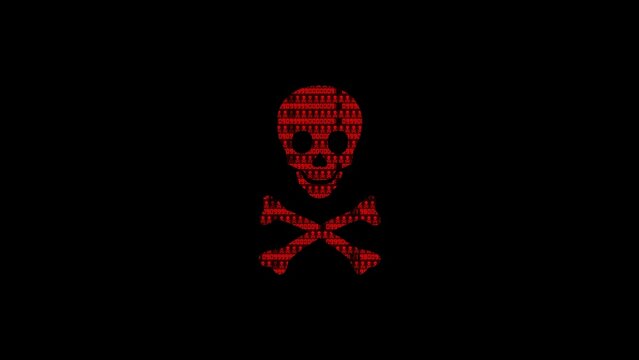 Red Skull and Crossbones Made of Binary Code black