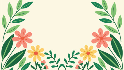 Floral arrangement border design featuring pink and yellow flowers with green leaves