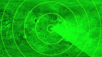 Green radar screen displaying planetary surface with craters
