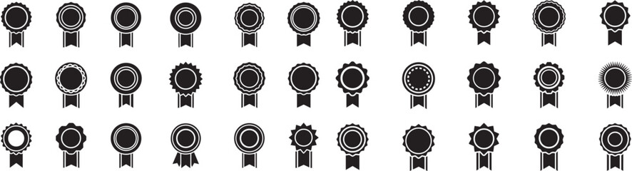 Vector art of collection of award badges with ribbons isolated on white background