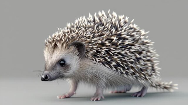 Close-up of a small hedgehog with its quills erect, looking alert.