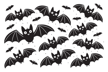 Silhouette Bat Collection for Halloween – Spooky Flying Bats Vector Set.