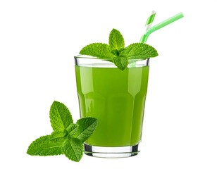 Green smoothie in a glass with mint leaves