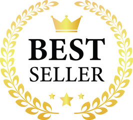 Golden Best Seller Badge with Crown and Laurel Wreath