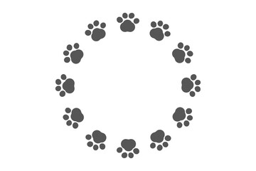 動物足跡の装飾線の円形フレーム　ブラック