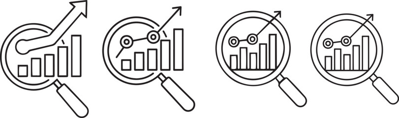 Vector art of magnifying glass over growth chart and data analysis isolated on white background