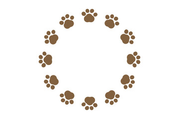 動物足跡の装飾線の円形フレーム　茶色