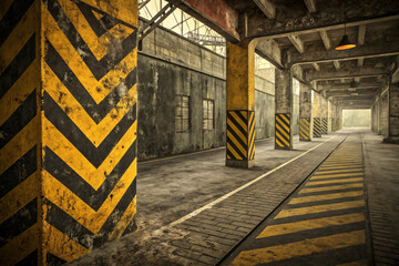 Grunge Distressed Industrial Hazard Stripes with Worn Texture