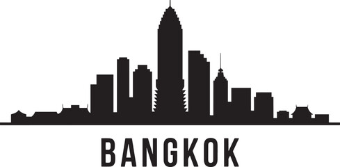 Fototapeta premium Bangkok Thailand Skyline Silhouette Vector Illustration with Cityscape and Urban Design Concept
