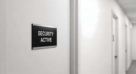 Hallway View Of Security Active Sign On A White Wall Office Building