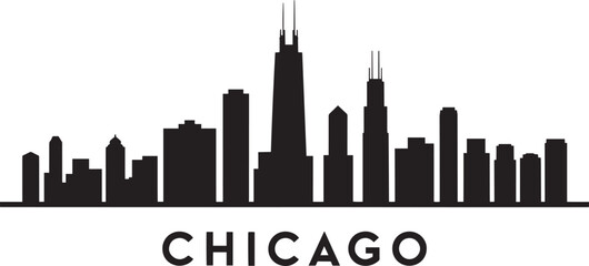 Fototapeta premium Chicago Illinois Cityscape Silhouette Vector Illustration with Famous Skyscrapers and Urban Scene