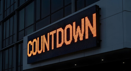 Fototapeta premium Illuminated Countdown Sign Against Modern Building Facade In The City At Night