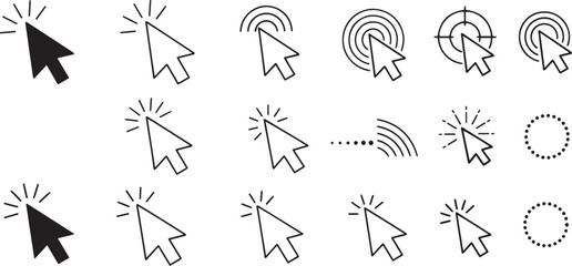 Vector art of collection of various cursor arrow pointer icons for web and digital interface isolated on white background