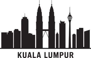 Obraz premium Detailed Silhouette of Kuala Lumpur Malaysia Skyline Vector Illustration with City Name Below