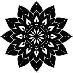 black and white abstract flower design on white background