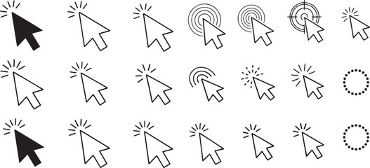 Vector art of collection of various cursor arrow pointer icons for web and digital interface isolated on white background