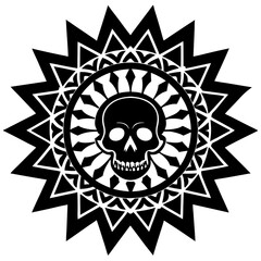 skull and crossbones mandala design on white background
