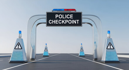 Futuristic Police Checkpoint Station With Advanced Security Technology Roadblock