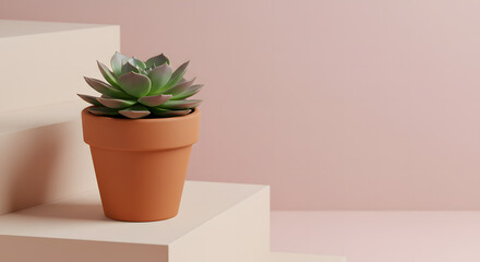 Fototapeta premium Minimalist potted succulent on soft pink background with clean design and natural lighting