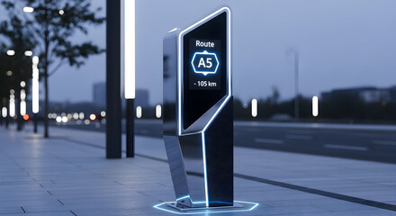 Futuristic Roadside Information Display Technology Guides Journeys At Dusk