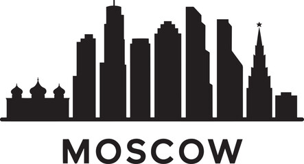 Moscow Skyline Silhouette Vector Illustration with Cityscape Buildings and Landmarks Design