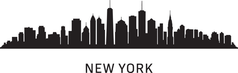Obraz premium New York Skyline Silhouette Vector Illustration with City Name on Transparent Background Design Element