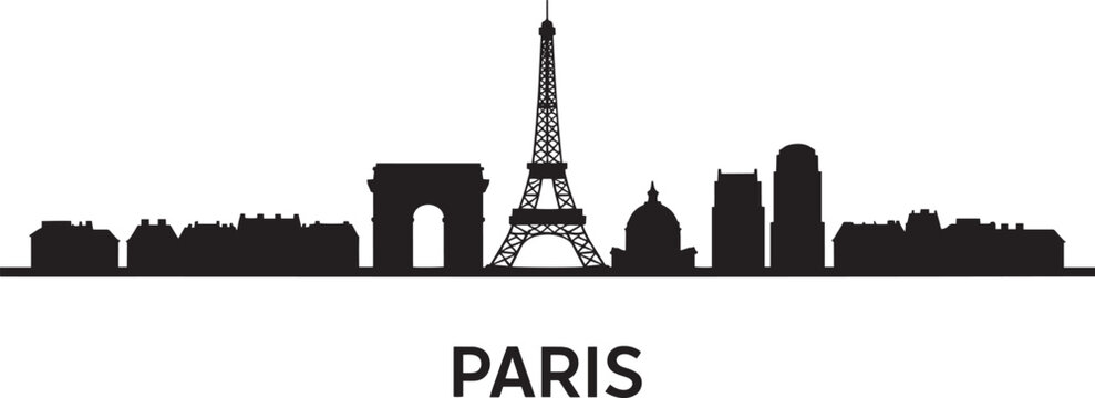 Paris Skyline Silhouette Vector Illustration with City Name on Transparent Background Design Element