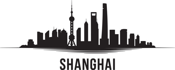 Shanghai China Skyline Silhouette Vector Illustration with Cityscape Buildings