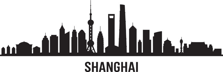 Shanghai Skyline Silhouette Vector Illustration with Cityscape Buildings and Landmarks Design